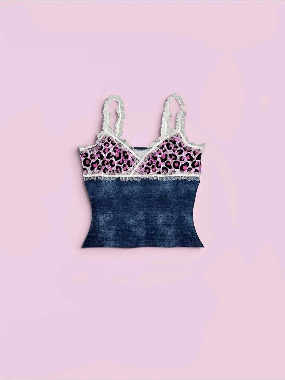 Leopard Print Denim-Style Matching Set - Picture 3 of 5